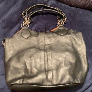 Real leather black shoulder bag